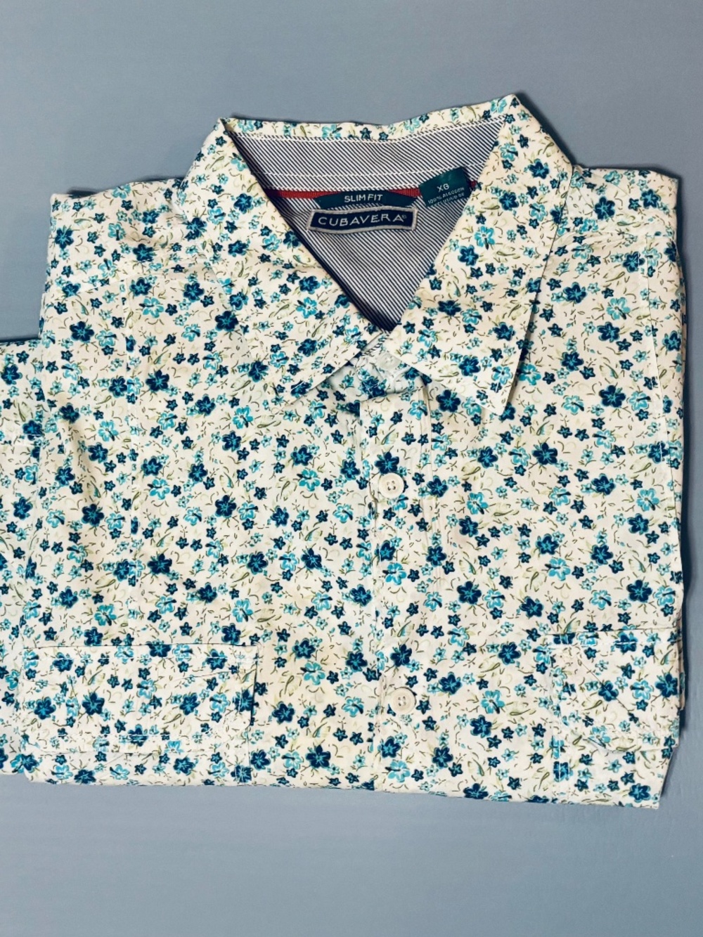 Cubavera Slim Fit Men’s Button Down White Floral Xl